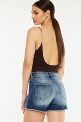Kancan High Waist Raw Hem Denim Shorts OutfitFlow